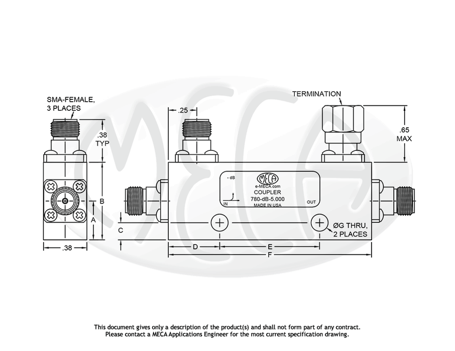 780-20-5.000 Directional Coupler SMA-Female connectors drawing