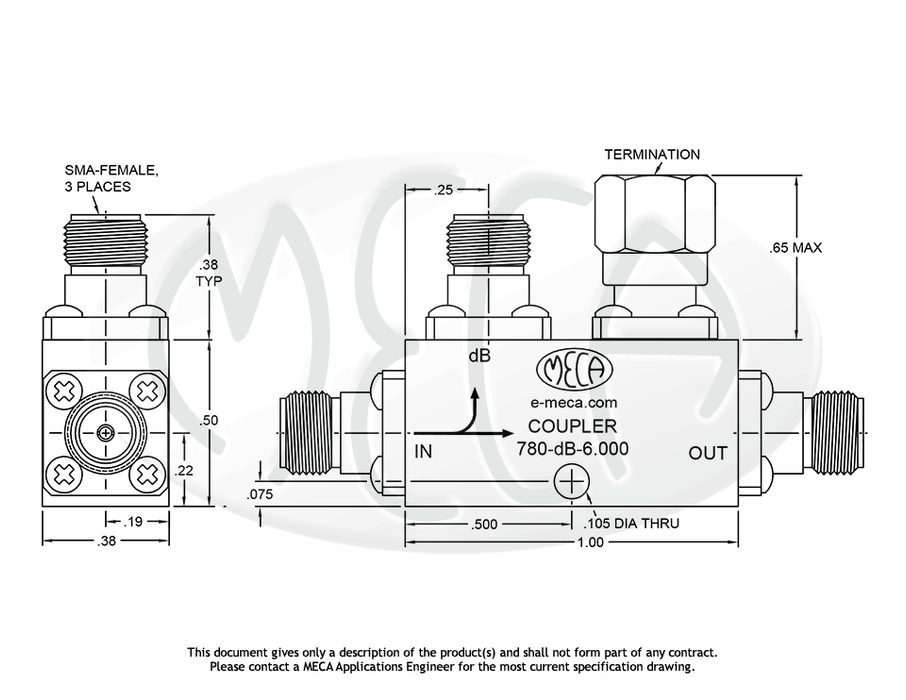 780-10-6.000 Directional Coupler SMA-Female connectors drawing