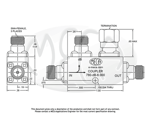 780-20-6.000 Directional Coupler SMA-Female connectors drawing