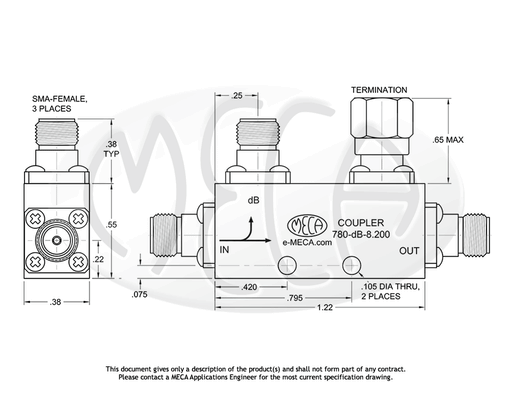 780-06-8.200 Directional Coupler SMA-Female connectors drawing