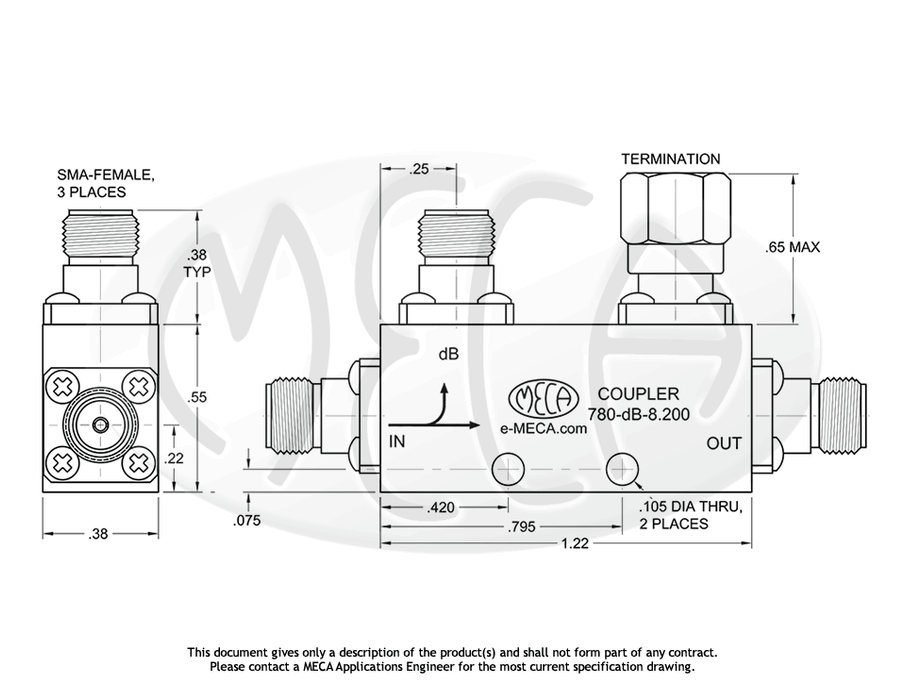 780-10-8.200 Directional Couplers SMA-Female connectors drawing