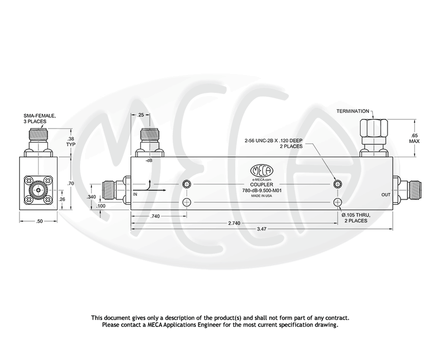 780-20-9.500-M01 Directional Couplers SMA-Female connectors drawing