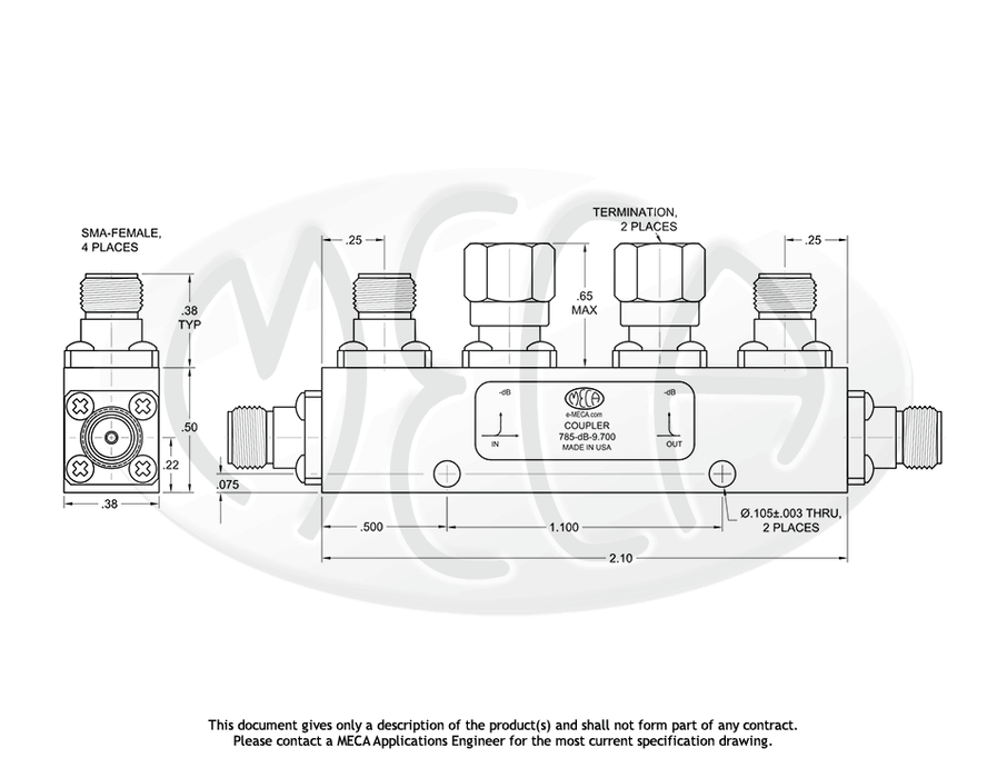 785-10-9.700 Directional Coupler SMA-Female connectors drawing