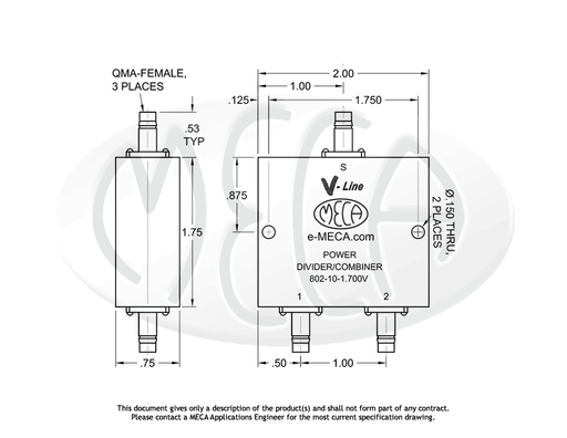 802-10-1.700V Power Divider QMA-Female connectors drawing