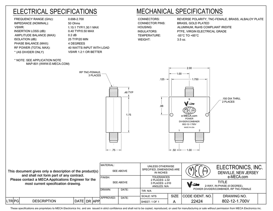 802-12-1.700V RP-TNC Female electrical specs