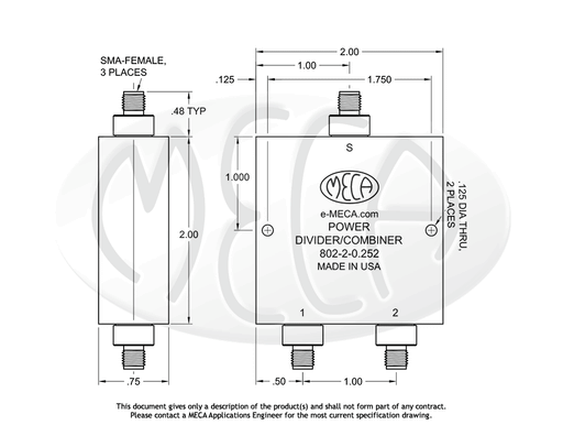 802-2-0.252 Power Divider SMA-Female connectors drawing