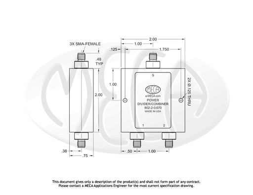 802-2-0.670 Power Divider SMA-Female connectors drawing