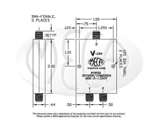 802-2-1.500V Power Divider SMA-Female connectors drawing
