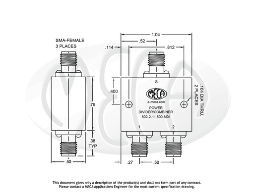 802-2-11.500-M01 Power Divider SMA-Female connectors drawing