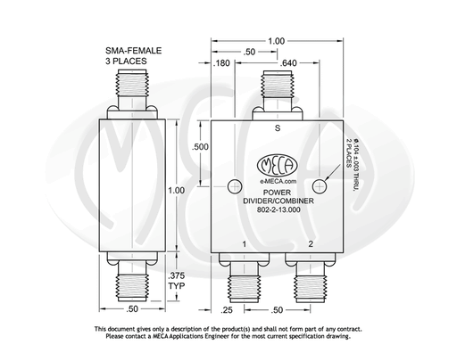 802-2-13.000 Power Dividers SMA-Female connectors drawing