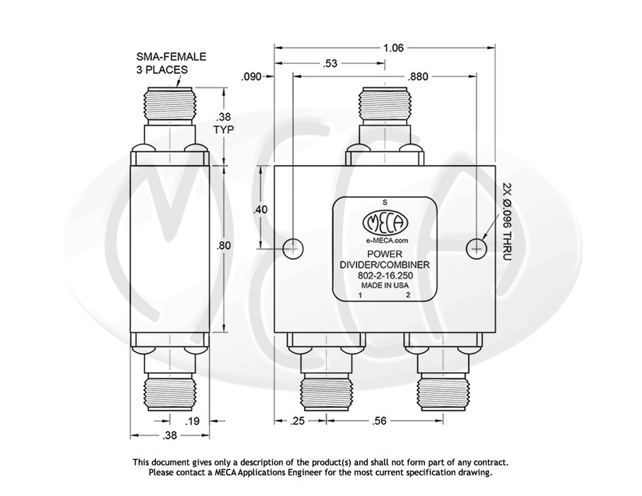802-2-16.250 Power Divider SMA-Female connectors drawing
