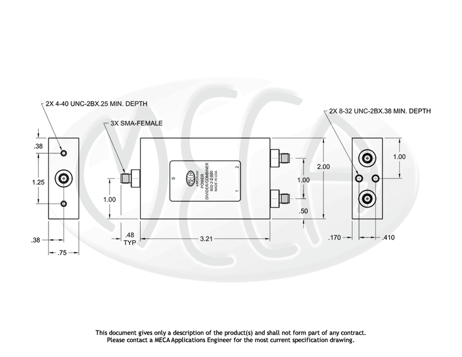 802-2-2.000 Power Divider SMA-Female connectors drawing