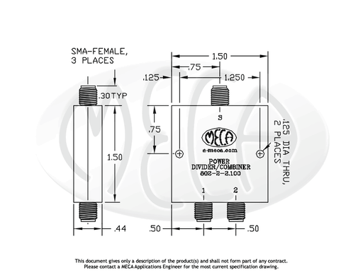 802-2-2.100 Power Divider SMA-Female connectors drawing