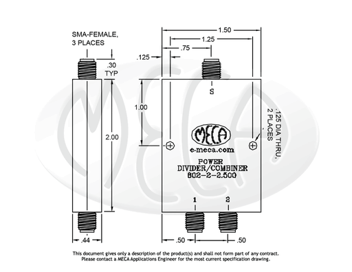 802-2-2.500 Power Divider SMA-Female connectors drawing