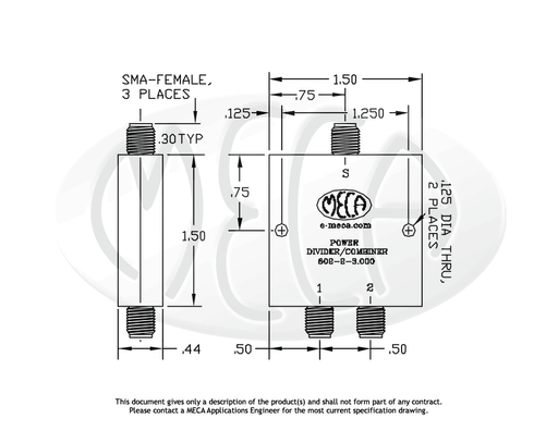 802-2-3.000 Power Divider SMA-Female connectors drawing