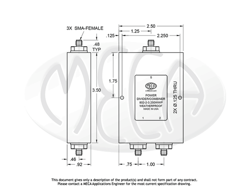 802-2-3.250WWP Power Divider SMA-Female connectors drawing