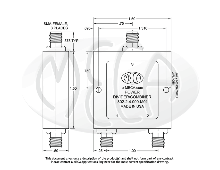 802-2-4.000-M01 Power Divider SMA-Female connectors drawing
