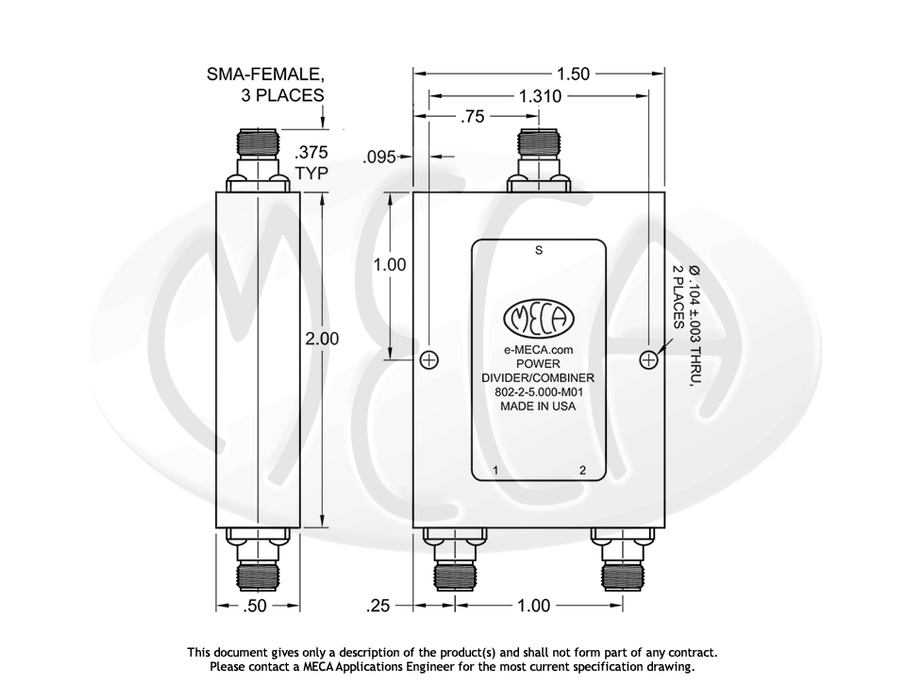 802-2-5.000-M01 Power Divider SMA-Female connectors drawing