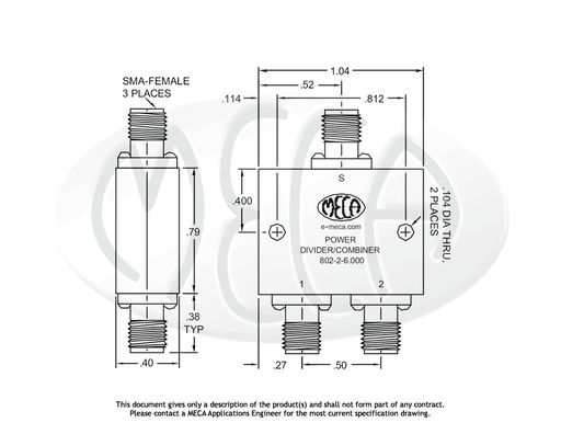 802-2-6.000 Power Divider SMA-Female connectors drawing