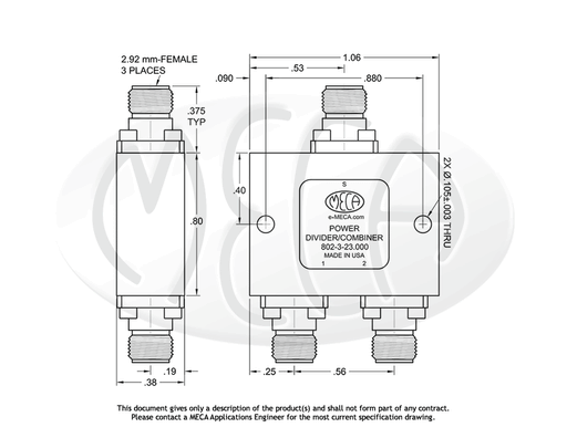 802-3-23.000 Power Divider 2.92mm-Female connectors drawing