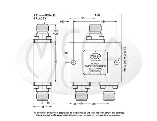 802-3-30.000 Power Divider 2.92mm-Female connectors drawing