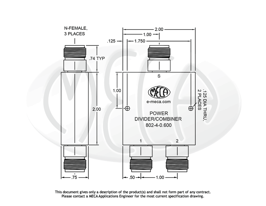 802-4-0.600 Power Divider N-Female connectors drawing