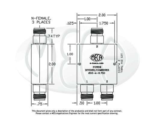 802-4-0.750 Power Divider N-Female connectors drawing