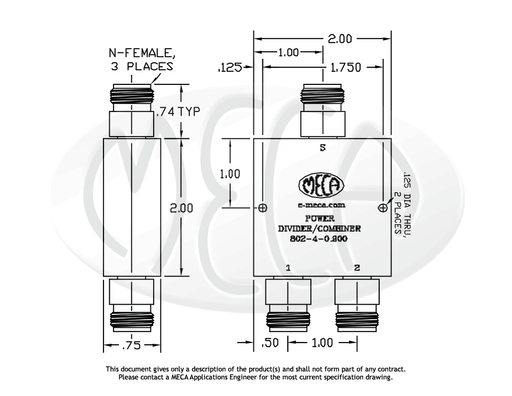 802-4-0.900 Power Divider N-Female connectors drawing