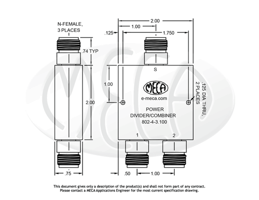802-4-3.100 Power Divider N-Female connectors drawing