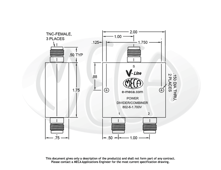 802-6-1.700V Power Divider TNC-Female connectors drawing