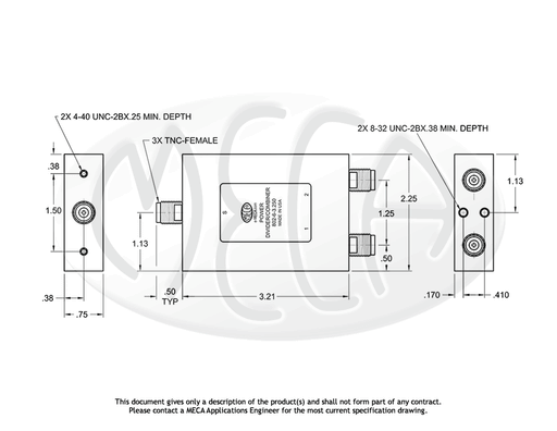 802-6-3.250 Power Divider TNC-Female connectors drawing