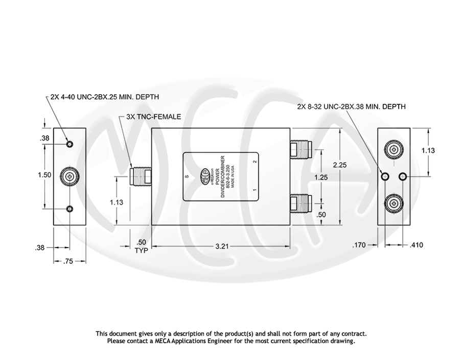 802-6-3.250 Power Divider TNC-Female connectors drawing