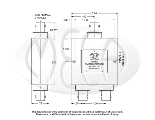 802-8-0.252 Power Divider BNC-Female connectors drawing