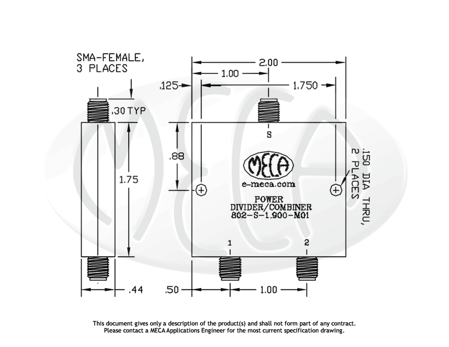 802-S-1.900-M01 Power Divider SMA-Female connectors drawing