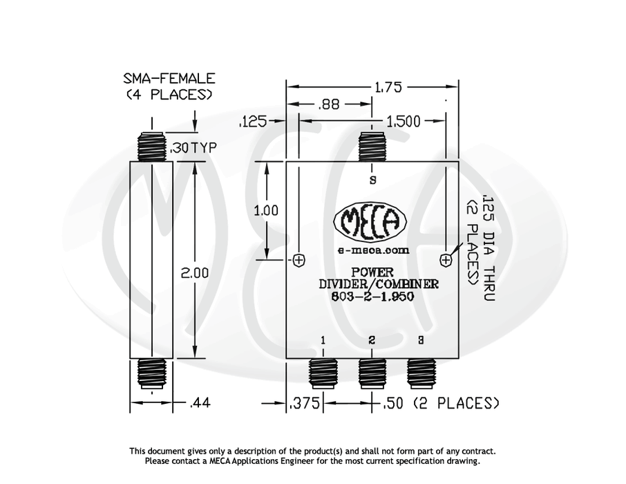 803-2-1.950 Power Divider SMA-Female connectors drawing