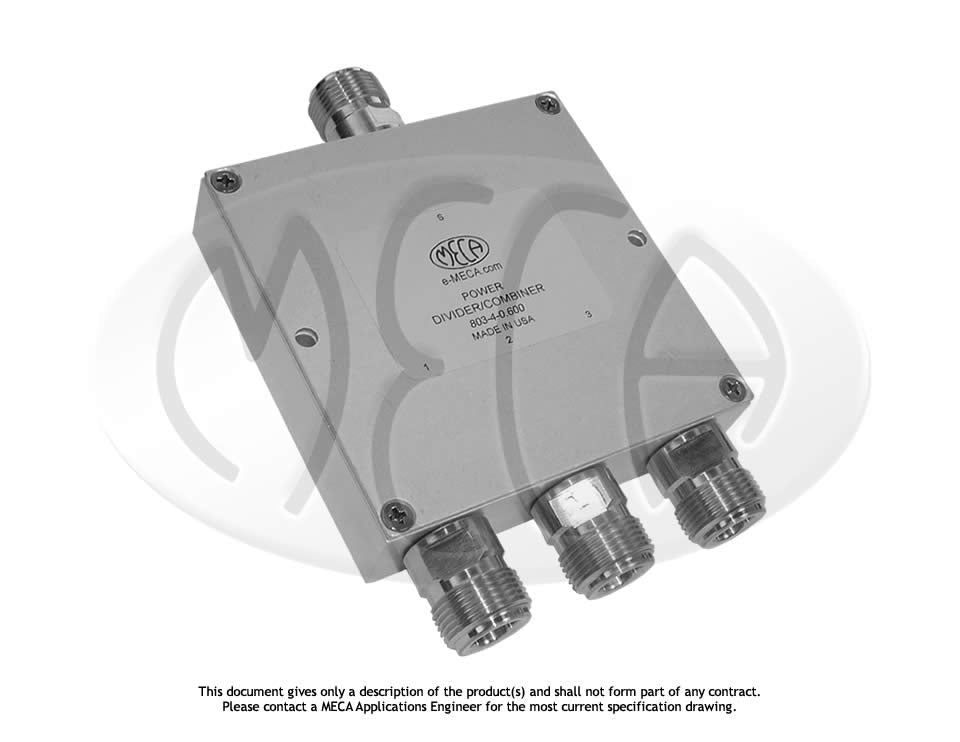 3W N-Female Power Dividers, 803-4-0.600, 0.4-0.8 GHz — MECA Electronics ...