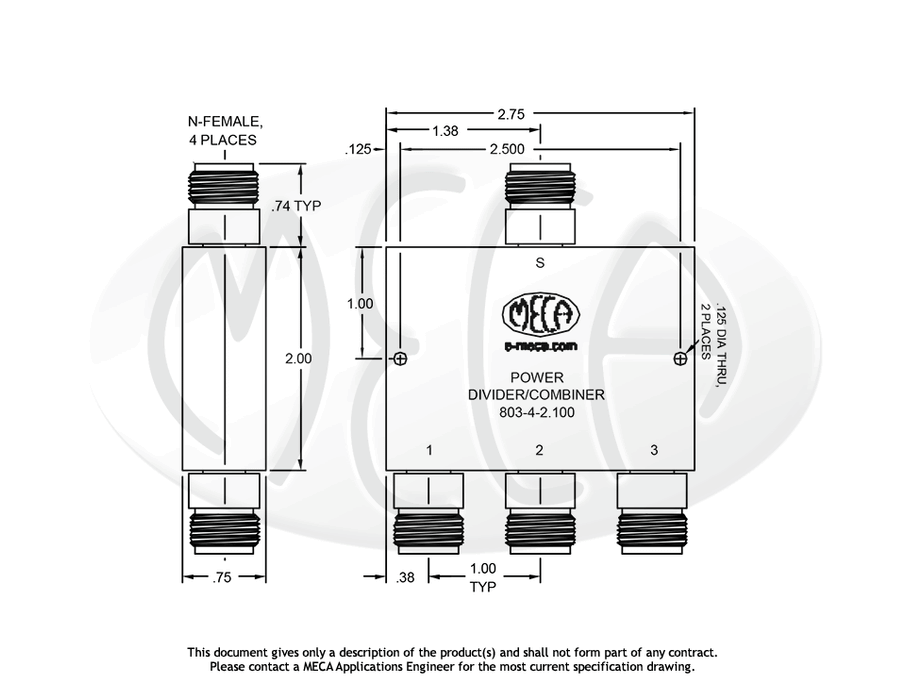 803-4-2.100 Power Divider N-Female connectors drawing