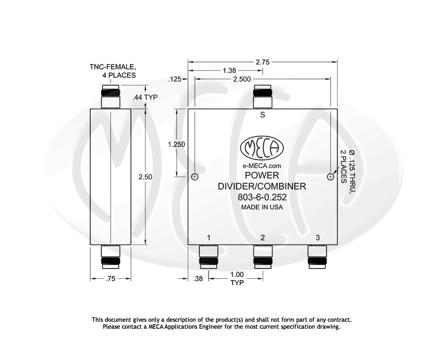 803-6-0.252 Power Divider TNC-Female connectors drawing
