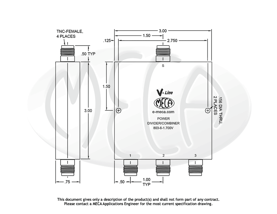 803-6-1.700V Power Divider TNC-Female connectors drawing