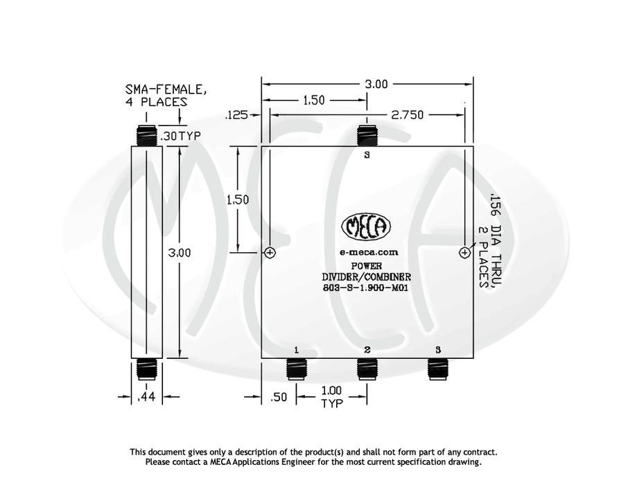 803-S-1.900-M01 Power Divider SMA-Female connectors drawing
