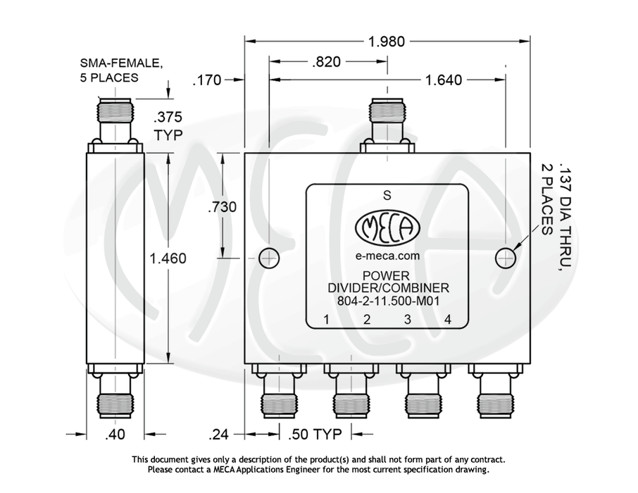 804-2-11.500-M01 Power Divider SMA-Female connectors drawing
