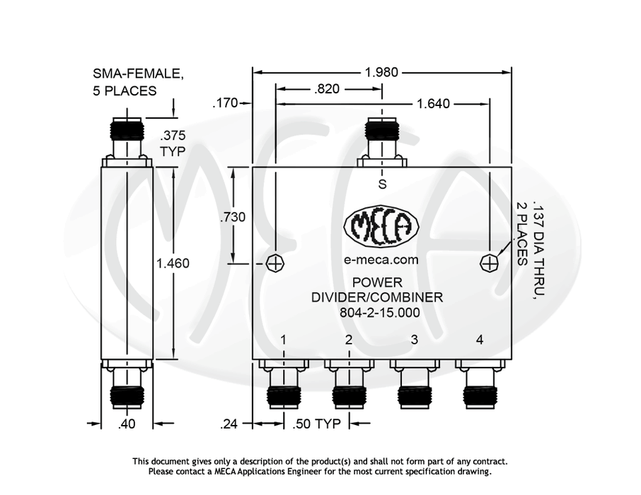 804-2-15.000 Power Divider SMA-Female connectors drawing