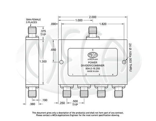 804-2-16.250 Power Divider SMA-Female connectors drawing