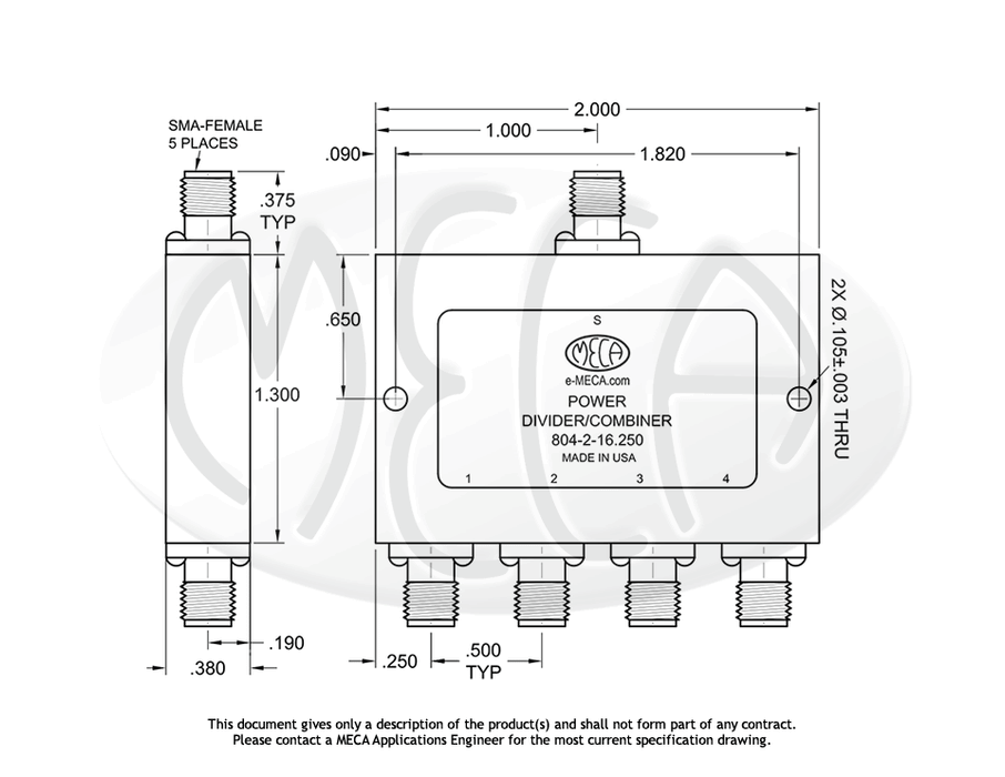 804-2-16.250 Power Divider SMA-Female connectors drawing