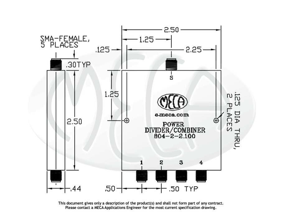 804-2-2.100 Power Divider SMA-Female connectors drawing