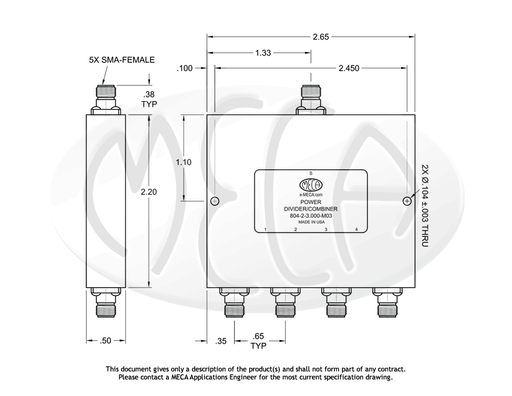 804-2-3.000-M03 Power Divider SMA-Female connectors drawing