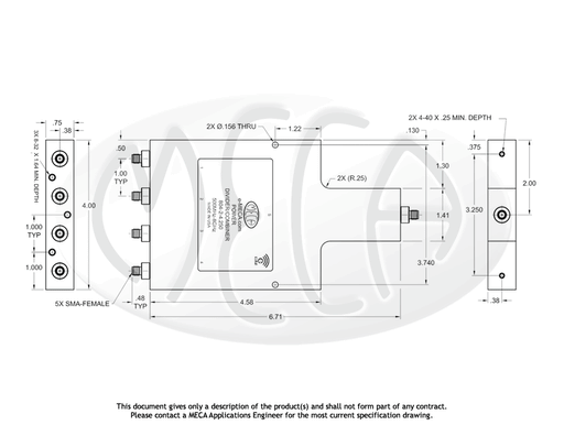 804-2-4.250 Power Divider SMA-Female connectors drawing