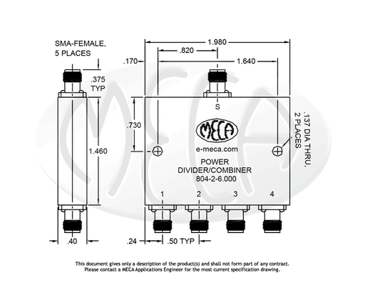 804-2-6.000 Power Divider SMA-Female connectors drawing