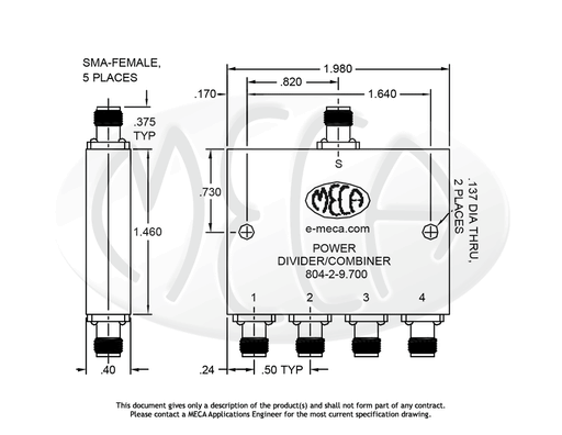 804-2-9.700 Power Divider SMA-Female connectors drawing