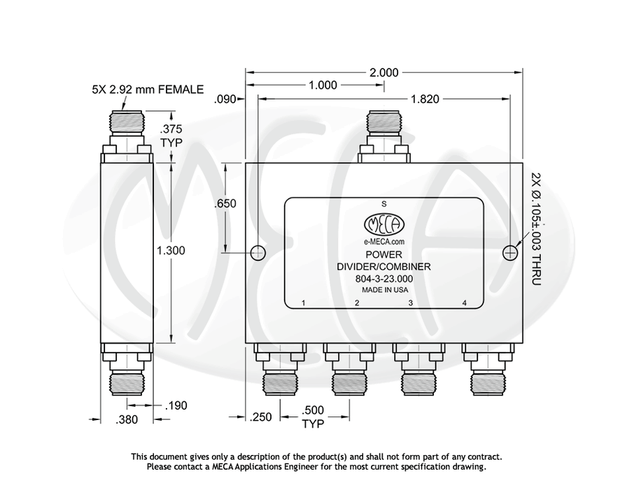 804-3-23.000 Power Divider 2.92mm-Female connectors drawing